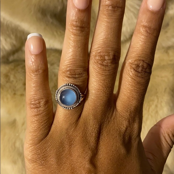 BLUE CHALCEDONY Ocean Blue Gemstone ๐ 925 Silver Ring Vintage Boho Retail $140 - Picture 9 of 9